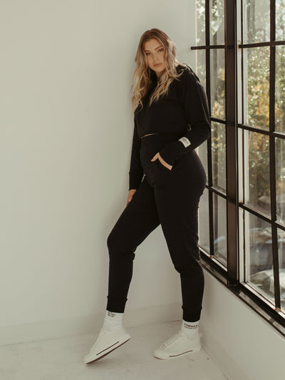 The Cropped Hoodie + Jogger Set - Black