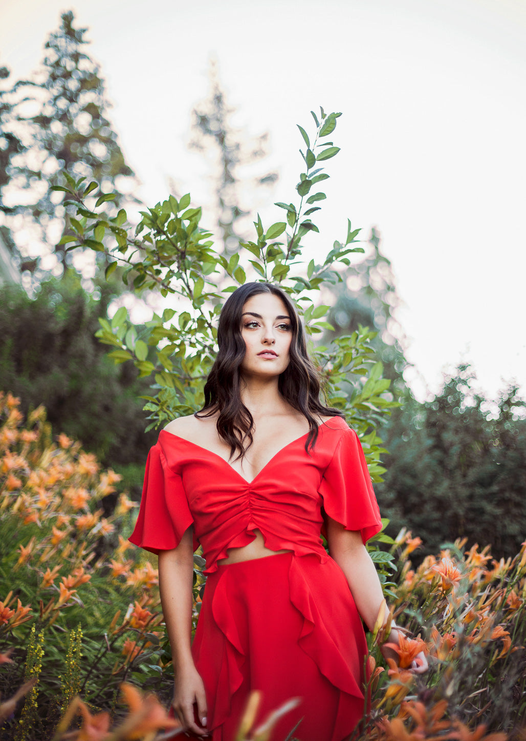 women's red ruffle dress with cut-out details