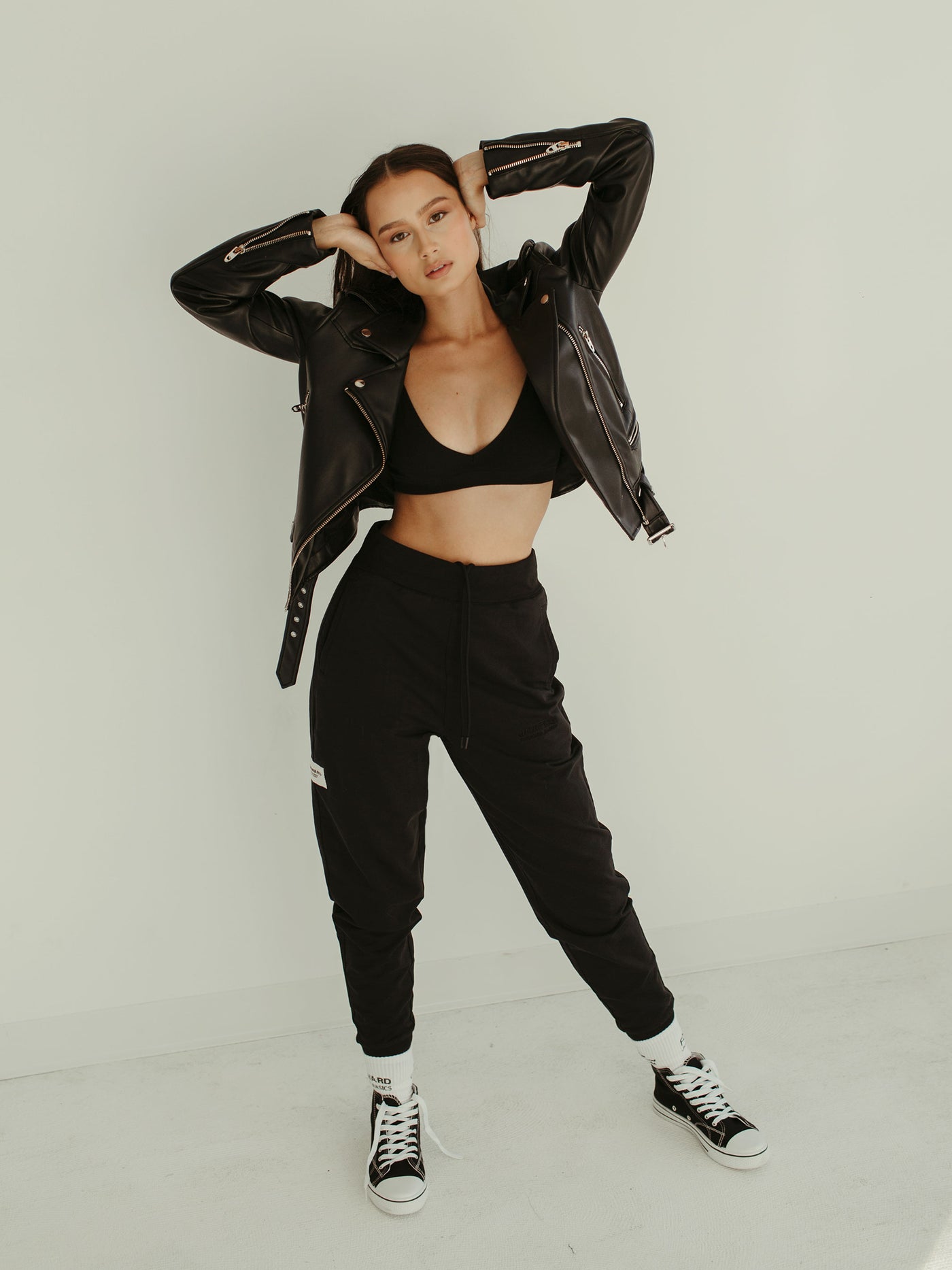 black jogger sweat pant and bralette 