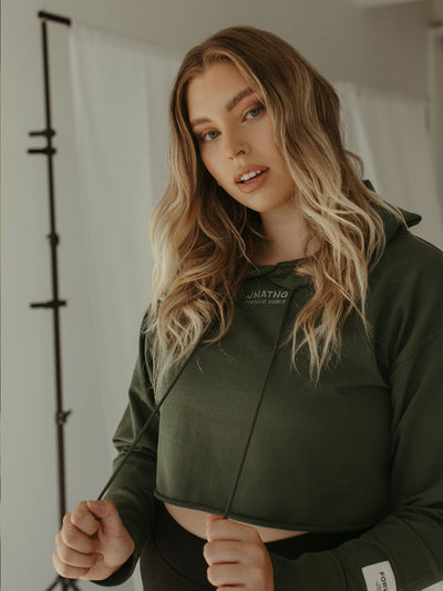 sage cropped hoodie with brand logo and embroidery detail 