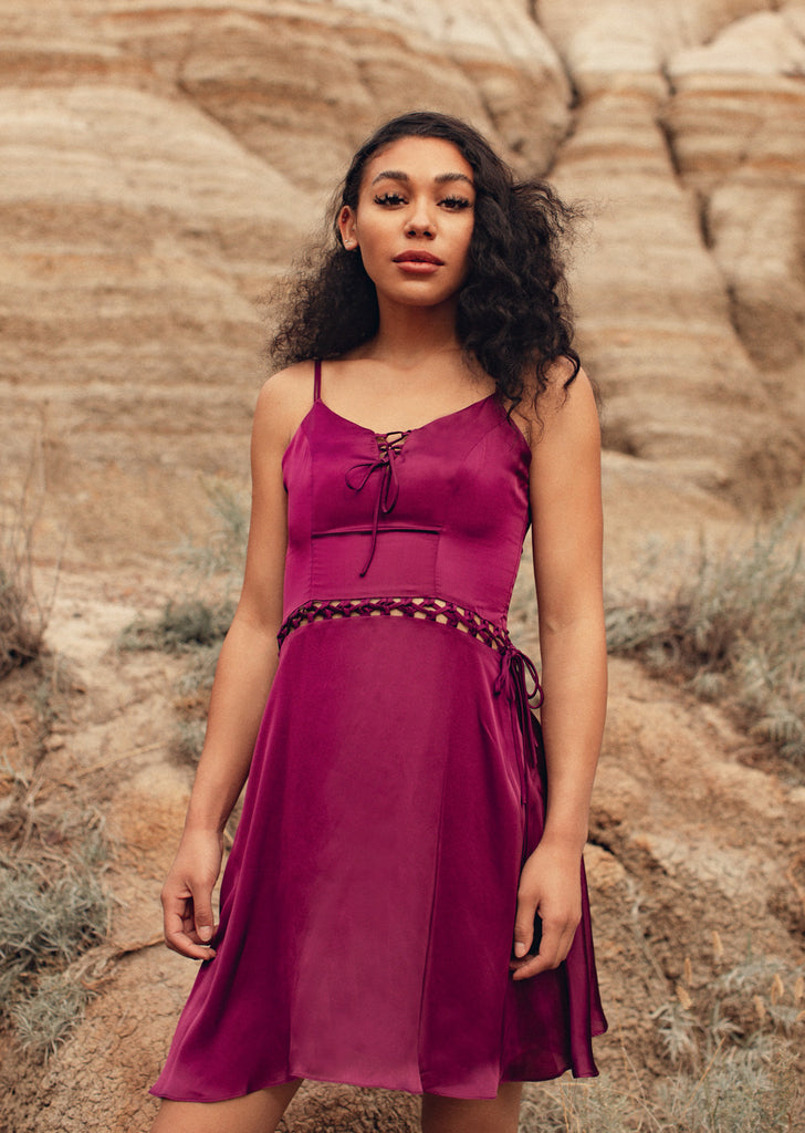 JENA TANG | Zara Satin Lace-up Slip Dress